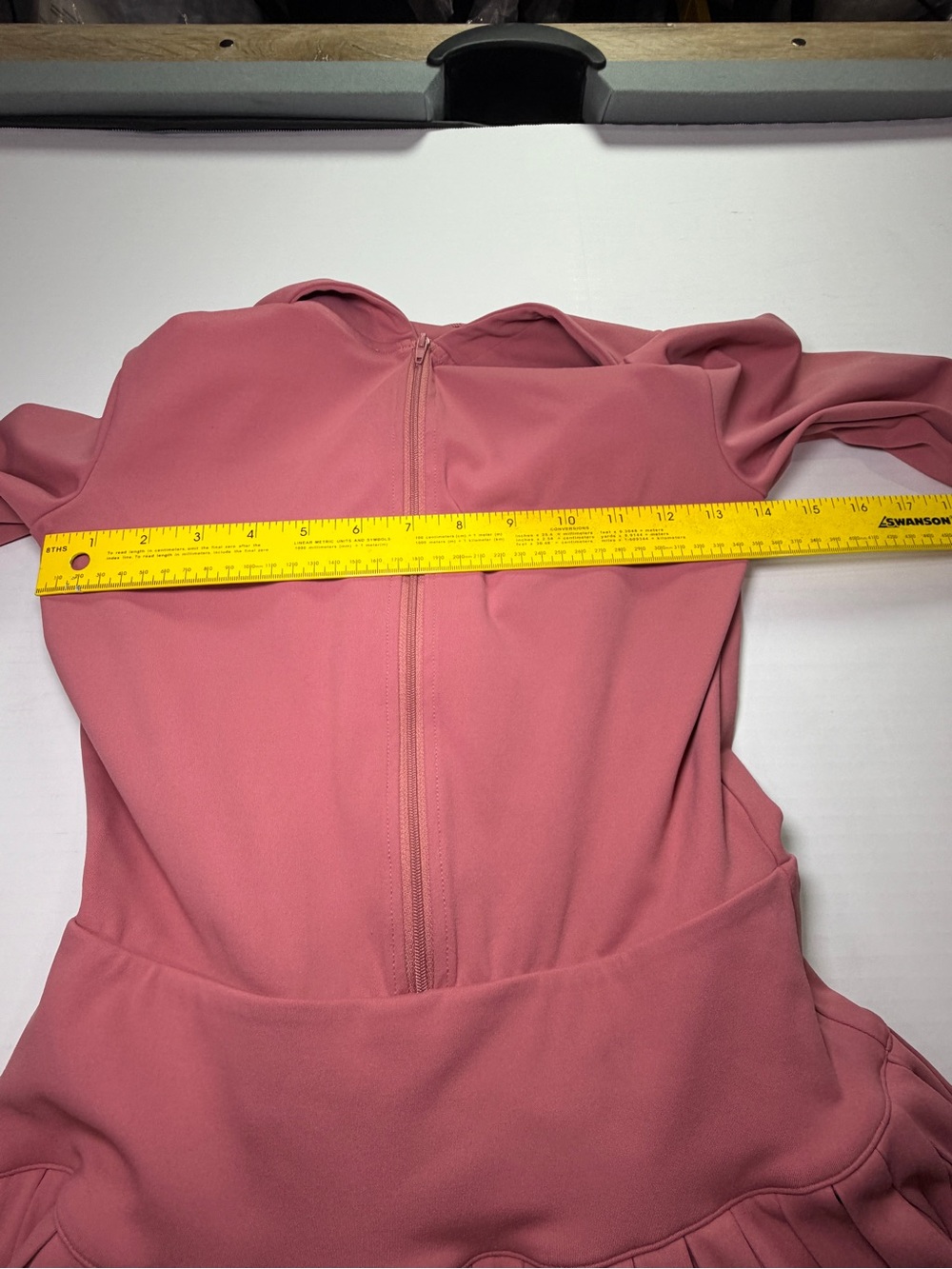 Gold Hinge Pink Pleated Skater Mini Dress Long Sleeve Sample NWOT - Picture 3 of 5